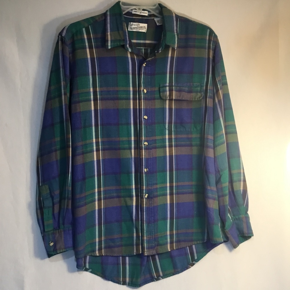 Vintage Sears Roebuck Co Mens L Tall Flannel Shirt Button Down Single needle